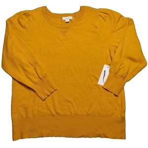 Liz‎ Claiborne Womens Plus 0X Roman Gold Crew Puffed Sleeve Pullover Sweater